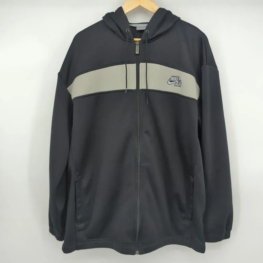 Nike Air Black Gray Full Zip Hoodie Hooded Sweatshirt Fleece Lined Men's Size L